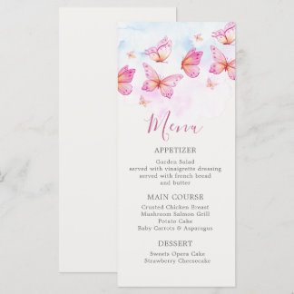 Menu Fille Papillon Aquarelle Élégante 1er Anniversaire