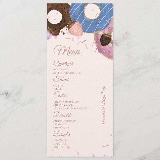 Menu Filles Sweet Donut Pastel Anniversaire (Devant)