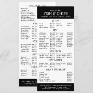 Menu Fish & Chip Shop Restaurant Slimline