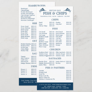 Menu Fish & Chip Shop Restaurant Slimline