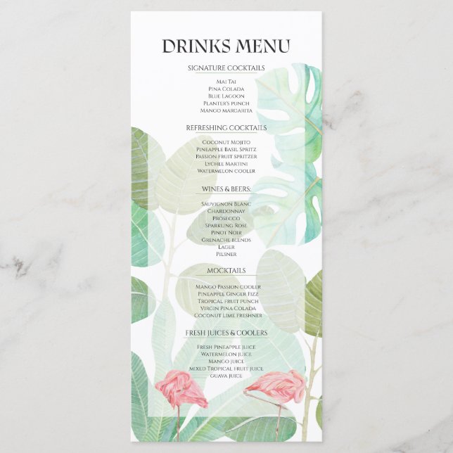 Menu Flamant rose de luxe, Boissons de mariage à la vég (Devant)