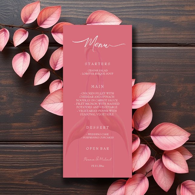 Menu Flamant Rose Élégant Vin (Créateur téléchargé)