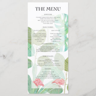 Menu Flamant rose, Feuilles et fleurs tropicales pour m