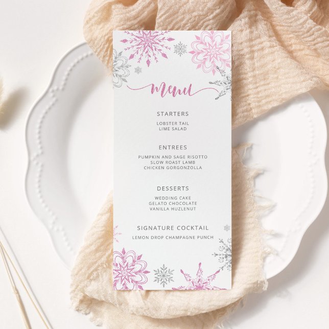 Menu Flèches de neige en argent rose élégant Baby showe (Créateur téléchargé)