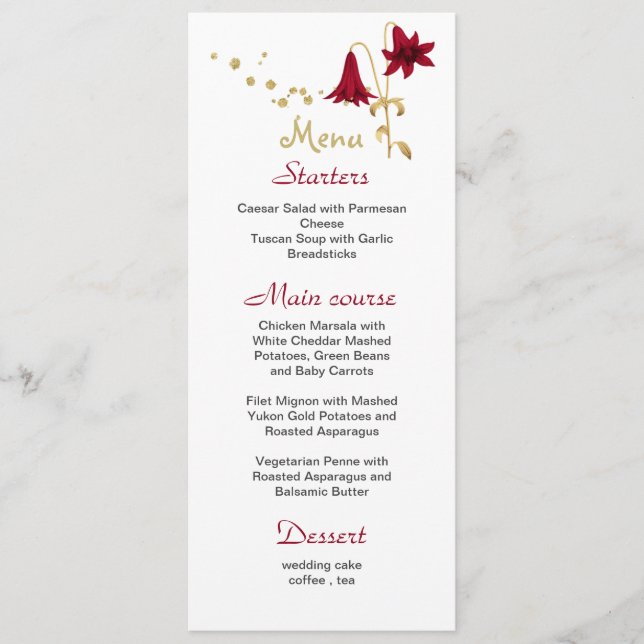 Menu fleur de mariage or et blanc burgundy (Devant)