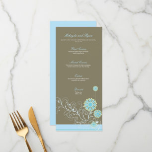 Menu Fleur de neige bleue Flûte Élégant Mariage Whimsic
