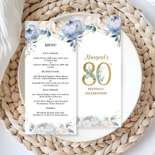 Menu Fleur de Pivoine Bleu Poussiéreux pour les 80