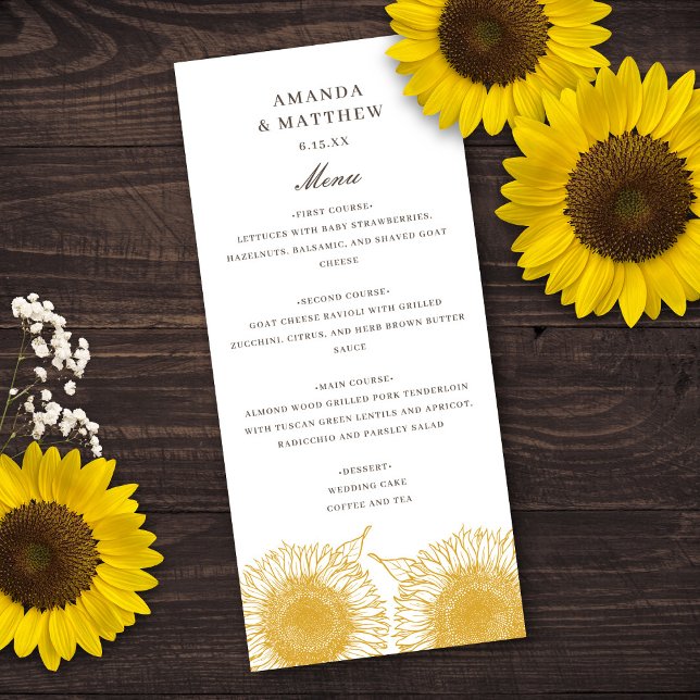 Menu Fleur de soleil jaune Floral été Mariage de automn (Créateur téléchargé)