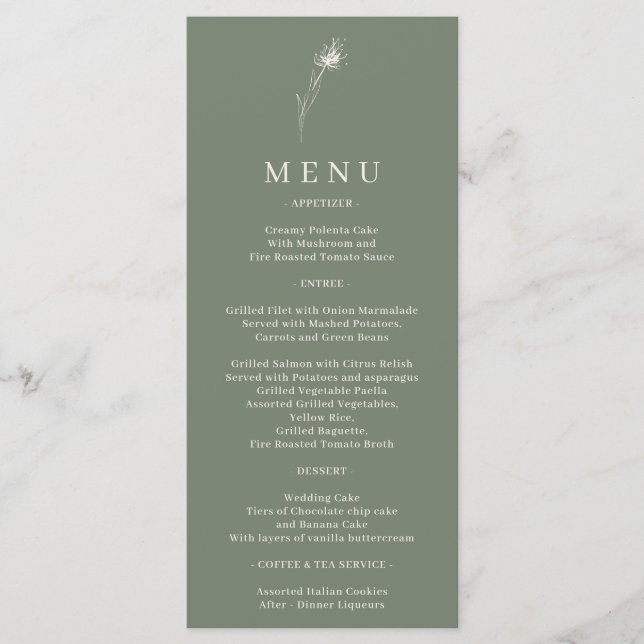 Menu Fleur de Vert Sauge Bohème Pissenlit (Devant)