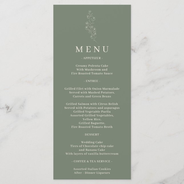 Menu Fleur de Vert Sauge Bohème Simple Botanique (Devant)