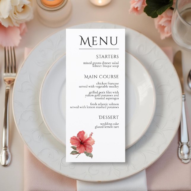 Menu Fleur d'Hibiscus à l'aquarelle Mariage Tropical Al (Créateur téléchargé)