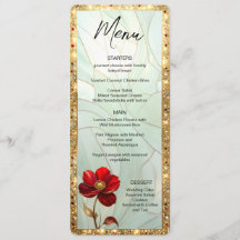 Menu Fleur Rouge en Verre Coloré avec Accents Doré