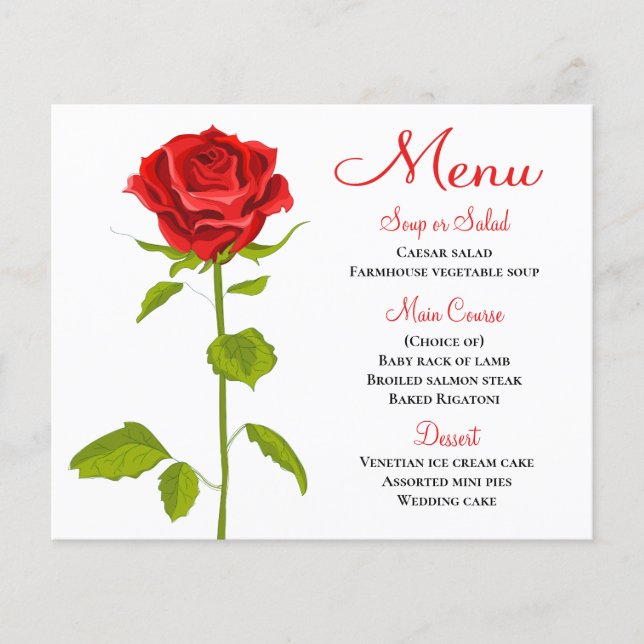 Menu Fleur Rouge Rose Mariage Réception de mariage (Devant)