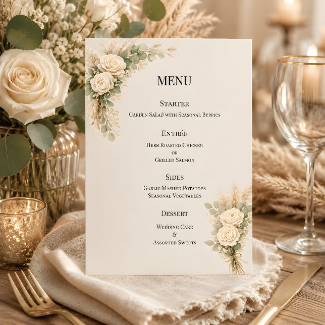 Menu Fleur Rustique de Luxe avec Herbe de Pampas  (Part of the luxury rustic wedding collection, menu card)