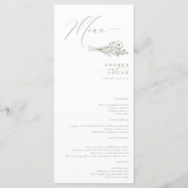 Menu Fleur sauvage Boho Chic Mariage (Devant)
