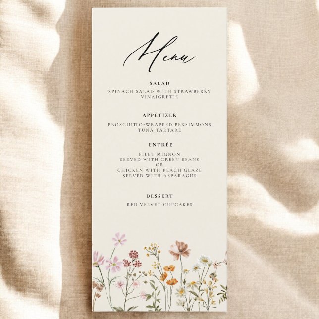 Menu Fleur sauvage Boho Elegant Mariage Réception (Créateur téléchargé)