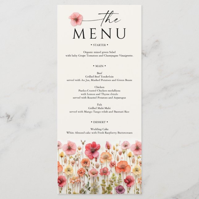 Menu Fleur sauvage Boho Mariage (Devant)