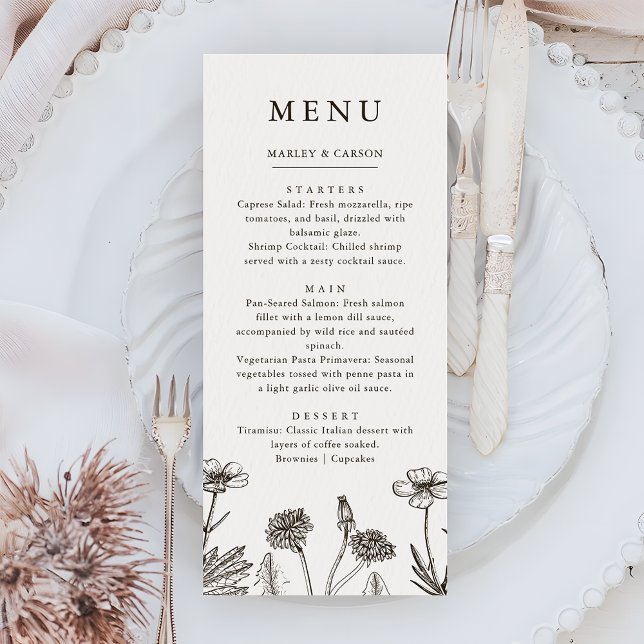 Menu Fleur sauvage Boho Mariage à main croisée (Créateur téléchargé)