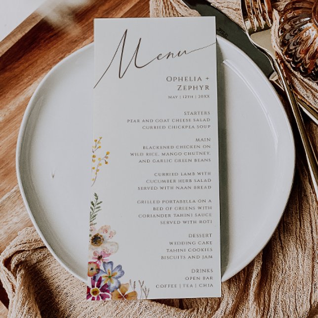 Menu Fleur sauvage coloré | Dîner de mariage dans le ja (Créateur téléchargé)