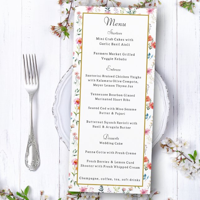Menu Fleur sauvage d'aquarelle Mariage d'été du printem (Créateur téléchargé)