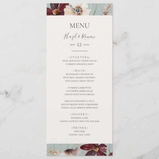 Menu Fleur sauvage de Cuivre Bourgogne | Dîner Mariage  (Devant)