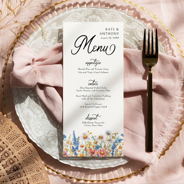 Menu Fleur sauvage de pays trois cours Mariage floral (Wedding Menu from Country Wildflower Wedding Collection by Darling & May)