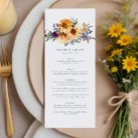Menu Fleur sauvage de tournesol rustique Mariage jaune<br><div class="desc">Ajoutez une touche de charme naturel et d'élégance vibrante à votre journée spéciale avec notre menu Rustique Fleur sauvage Mariage de tournesol. Parfaitement conçu pour les mariages de la campagne, du jardin ou de la campagne, ce menu présente un délicieux mélange de tournesols, de fleurs sauvages et une palette harmonieuse...</div>