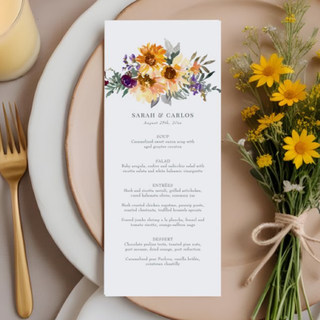 Menu Fleur sauvage de tournesol rustique Mariage jaune  (Créateur téléchargé)