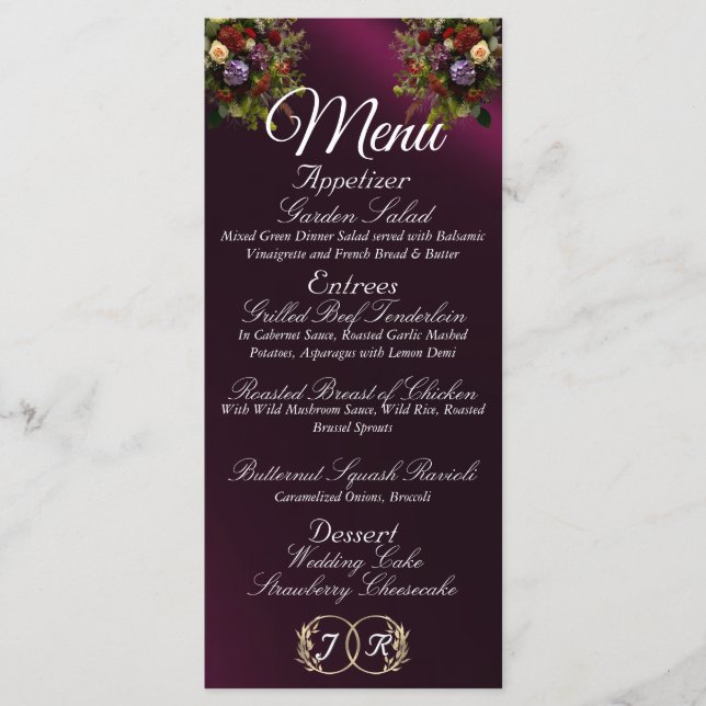 Menu Fleur sauvage et ruban - Mariage violet (Devant)