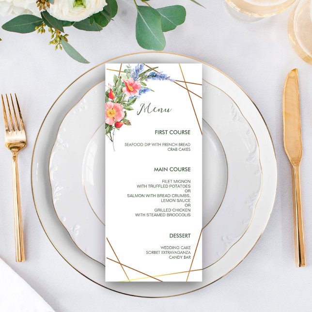 Menu Fleur sauvage Faux Gold Foil Cadre géométrique Rus (Créateur téléchargé)