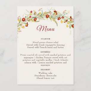Menu Fleur sauvage Jaune Feuillage de Tagète Mariage