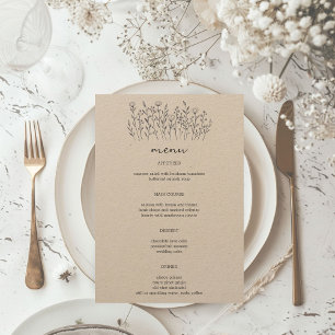 Menu Fleur sauvage Line Art Elegant Moderne Rustique PE