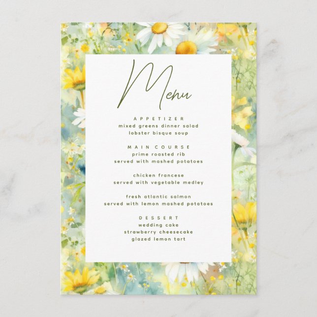 Menu Fleur sauvage Meadow Summer Folift Boho Mariage (Devant)
