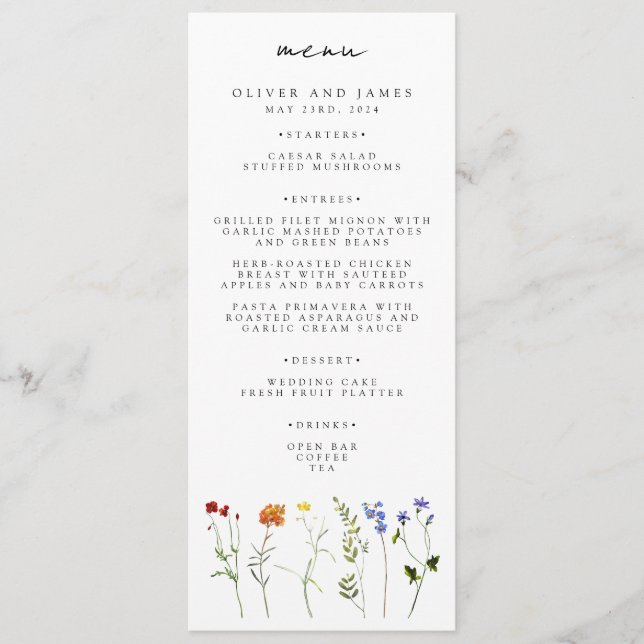 Menu Fleur sauvage minimal LGBTQ Gay pride Floral Maria (Devant)