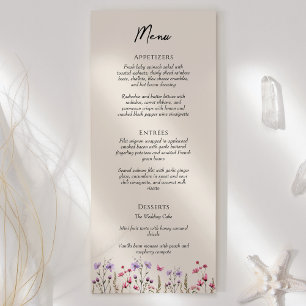 Menu Fleur sauvage moderne Beige Mariage plat