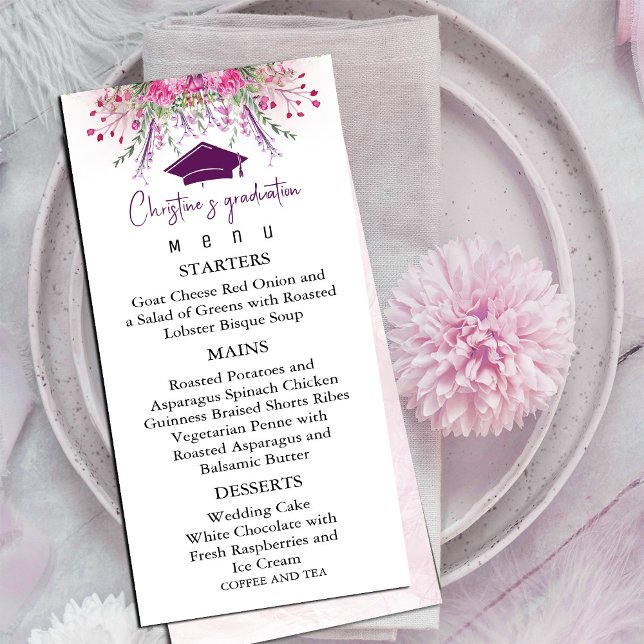 Menu Fleur sauvage moderne - Graduation d'été (Modern Wildflowers Summer Graduation Menu, #dinner #graduation)