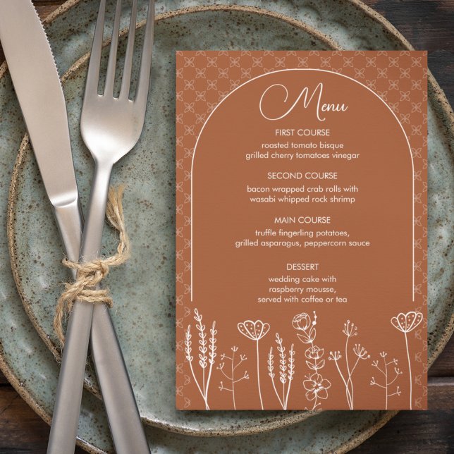 Menu Fleur sauvage orange brûlé Mariage d'arc de Bohême (Créateur téléchargé)