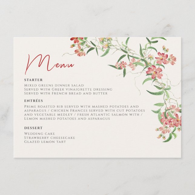 Menu Fleur sauvage rose Rose Spring Garland Mariage (Devant)