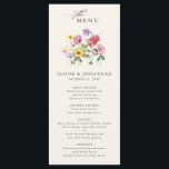 Menu Fleur sauvage Rustic Chic Floral Mariage campagnar<br><div class="desc">Célébrez votre histoire d'amour avec cet élégant menu mariage floral avec une douce aquarelle et un script de calligraphie moderne. Parfait pour un mariage de jardin, une cérémonie en plein air ou une célébration boho rustique, ce design mêle des éléments floral fantaisistes à une élégance intemporelle. Idéal pour les mariages...</div>