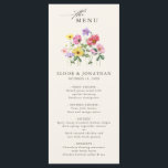 Menu Fleur sauvage Rustic Chic Floral Mariage campagnar<br><div class="desc">Célébrez votre histoire d'amour avec cet élégant menu mariage floral avec une douce aquarelle et un script de calligraphie moderne. Parfait pour un mariage de jardin, une cérémonie en plein air ou une célébration boho rustique, ce design mêle des éléments floral fantaisistes à une élégance intemporelle. Idéal pour les mariages...</div>