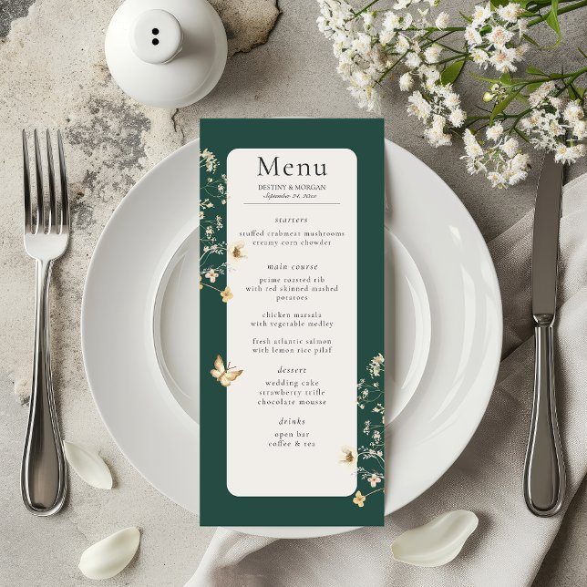 Menu Fleur sauvage rustique Frame Emerald Mariage vert (Créateur téléchargé)