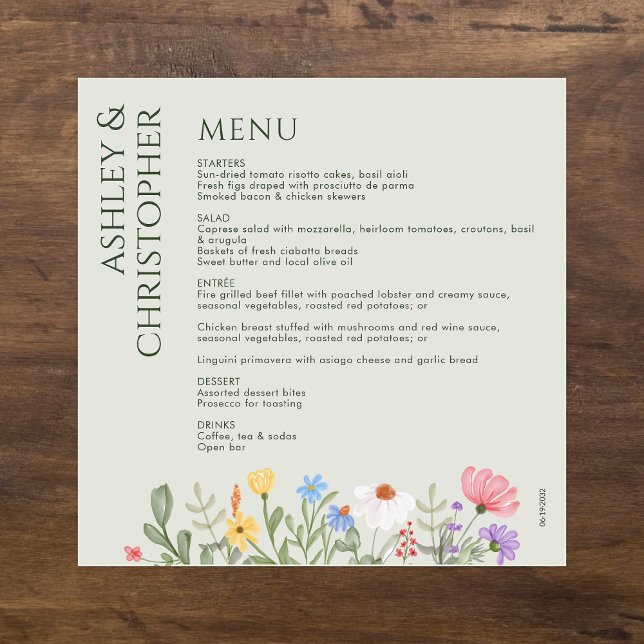 Menu Fleur sauvage rustique moderne Mariage de taille d (Créateur téléchargé)