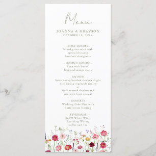 Menu Fleur sauvage Rustique Pays Floral Jardin Mariage