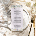 Menu Fleur sauvage simple Fern Lavender Mariage plat<br><div class="desc">Ce menu plat fleur sauvage simple en lavande mariage est un agencement élégant de cadres géométriques dorés classiques agrémentés de délicats bouquets et tiges de fleurs boho. Avec une palette d'arrière - plans de lavande violet poussiéreux intemporels avec une simple typographie noire classique et des fleurs sauvages fantaisistes et colorés,...</div>