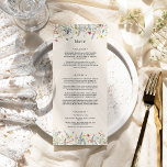 Menu Fleur sauvage simple Fern Mariage beige plat<br><div class="desc">Ce menu plat simple Fleur sauvage Fern Beige Mariage est un élégant agencement de cadres géométriques dorés classiques agrémentés de délicats bouquets et tiges de fleurs boho. Avec une palette d'arrière - plans beiges d'ivoire intemporels avec une simple typographie noire classique et des fleurs sauvages fantaisistes colorés, créant une atmosphère...</div>