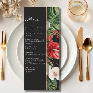 Menu Fleur tropicale et mariage feuille couleur foncé