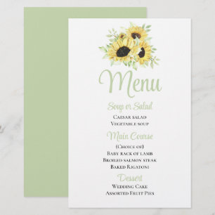 Menu Fleur Verte Mariage Aquarelle Tournesol