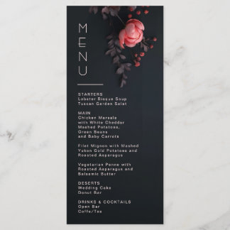 Menu Fleurs 3D Rose Sombre Romantique Mariage