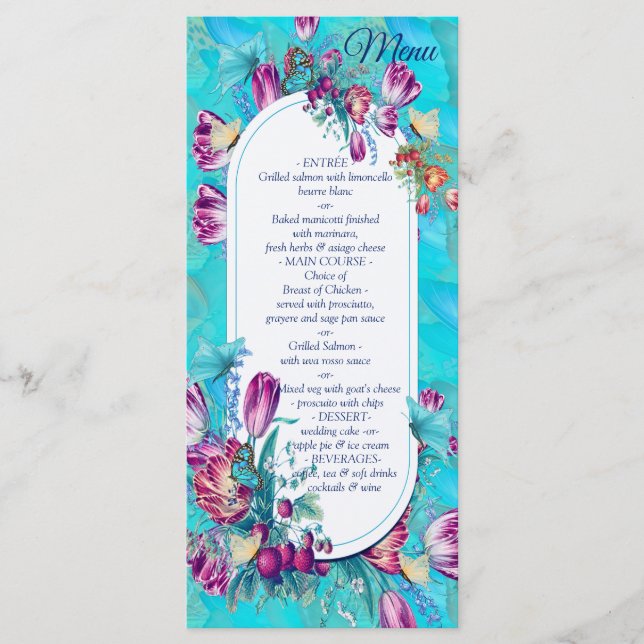 Menu Fleurs à l'aquarelle avec papillons visiteurs (Devant)