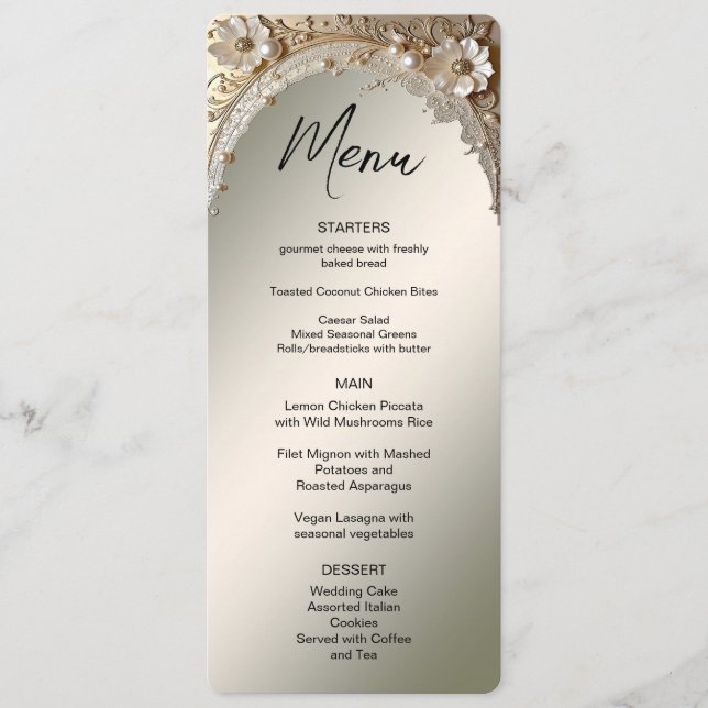 Menu Fleurs Blanches Modernes Perles (Devant)